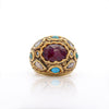 Vintage Ruby Rose Cut Diamond & Turquoise 18K Gold Ring