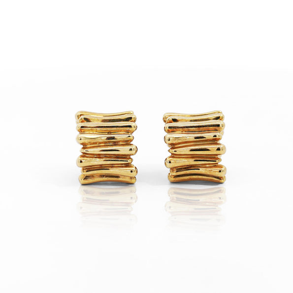 Vintage Tiffany & Co. Ribbed 18K Gold Ring & Earring Jewelry Set