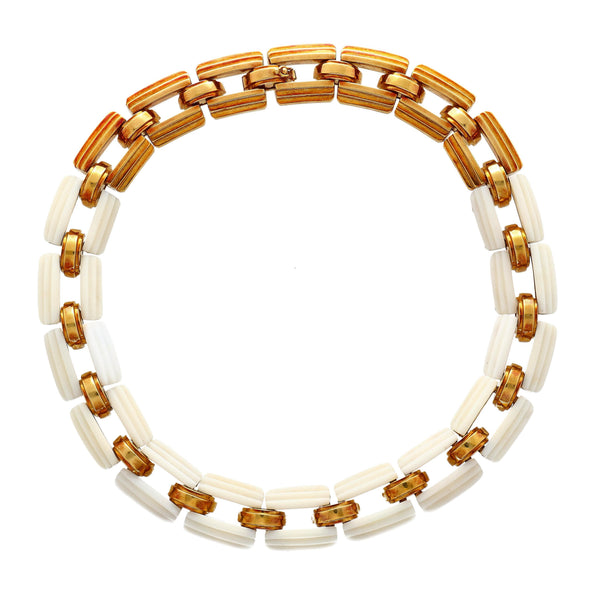 White Agate & 18K Yellow Gold Earring & Link Necklace Jewelry Set