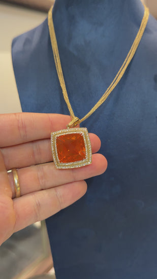 GIA Certified 20.61 Carat Orange Opal 18K Gold Diamond Pendant Necklace
