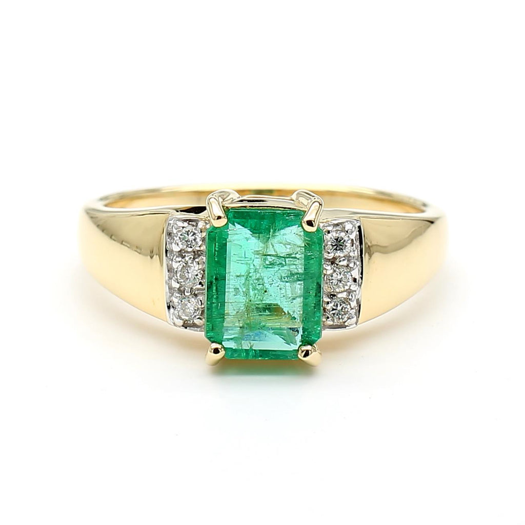 1.60 Carat Emerald & Diamond 14K Gold Classic Set Ring