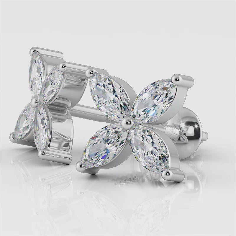 0.88 Carat Marquise Set Diamond in 14K White Gold Stud Earrings