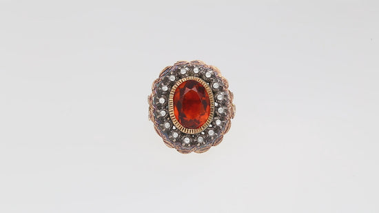 GIA Certified Antique 3.5 Carat Citrine and Diamond in Silver/Gold Ring