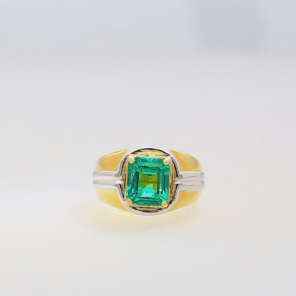 AGL Certified 3.98 Carat Colombian Emerald 18K Gold Platinum Mens Ring