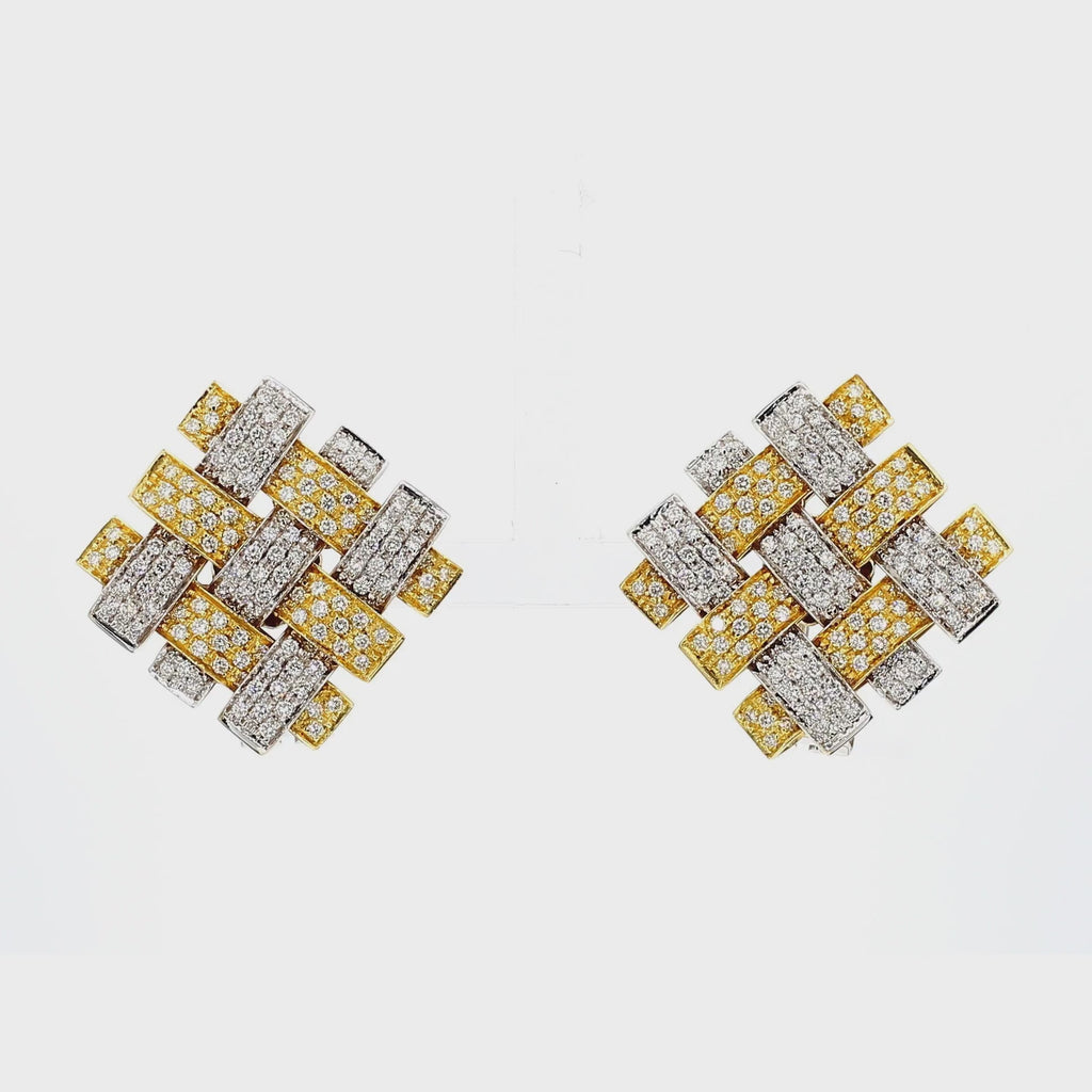 Garavelli 3.5 Ct Diamond Woven Square 18K Two-Tone Gold Clip-On Earrings