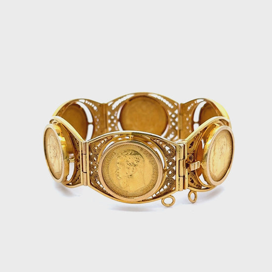 Russian Imperial 10 Ruble Nicholas II 1898 22K & 18K Gold Coin Bracelet