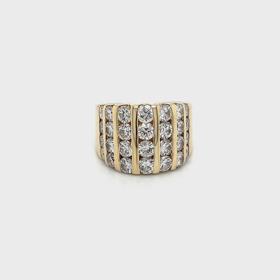 4 Carat Channel Set Round Cut Diamond Cluster Ring in 14K Yellow Gold