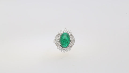 5.51 Carat Cabochon Cut Emerald & Diamond Platinum Ballerina Ring