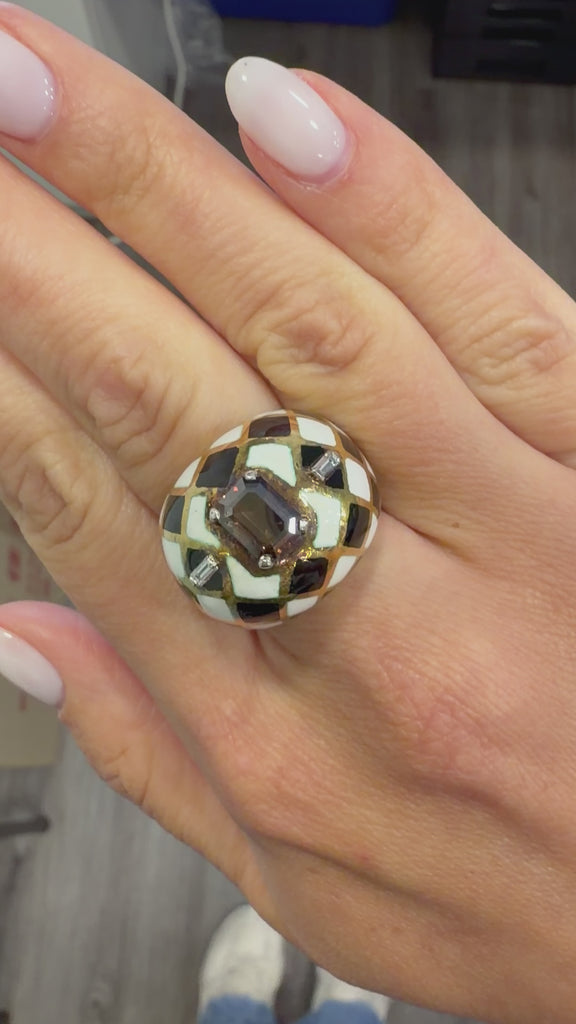 GIA Certified 1.38 Carat Fancy Orangy Brown Diamond Enamel 18K Gold Dome Ring