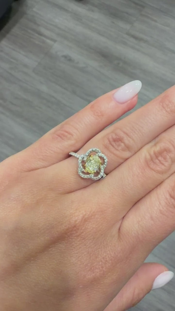 1.24 Carat Fancy Yellow Diamond Platinum & 18K Gold Swirl Floral Ring