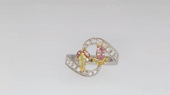 1.75 Carat Pink & Yellow Marquise Diamond Platinum & 18K Gold Bypass Ring