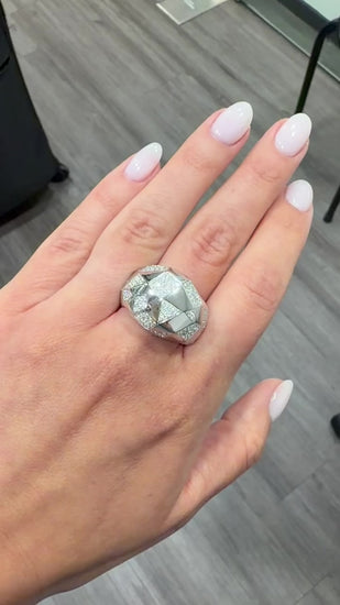 2 Carat Diamond Pave Geometric Bombé Dome 18k White Gold Ring