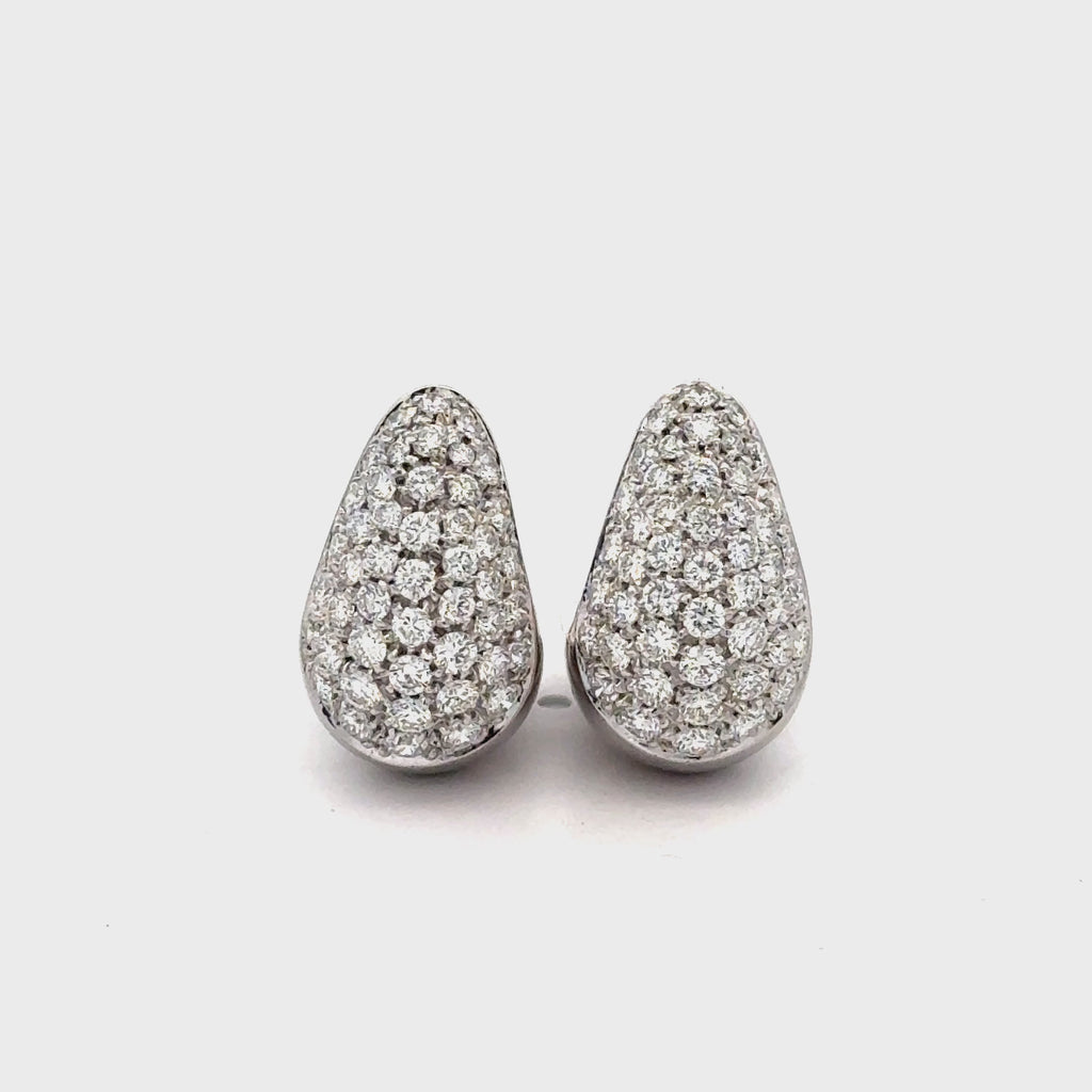 2.5 Carat Diamond Pave 18K White Gold Clip Hoop Cuff Earrings
