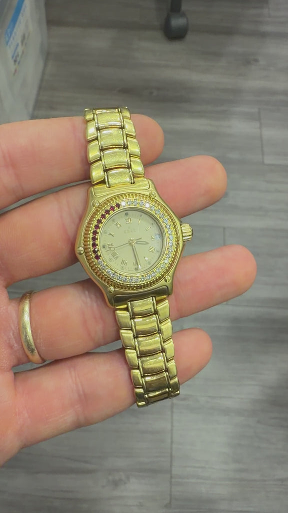 Ebel Discovery Rare Ruby & Diamond Bezel 18K Gold Quartz Watch 139
